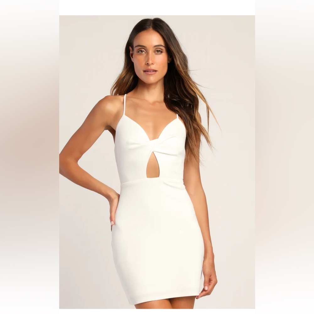 Lulus Collecting Compliments White Twist Front Bodycon Mini Dress (s)